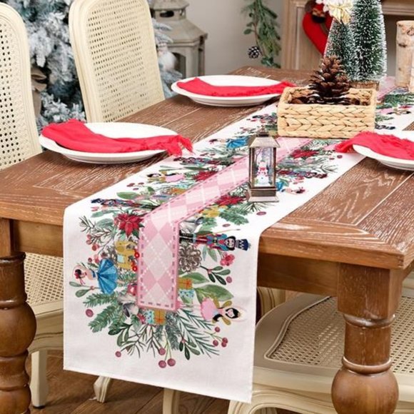 Festive Nutcracker Table Runner - Pink and White - Picture 4 of 16